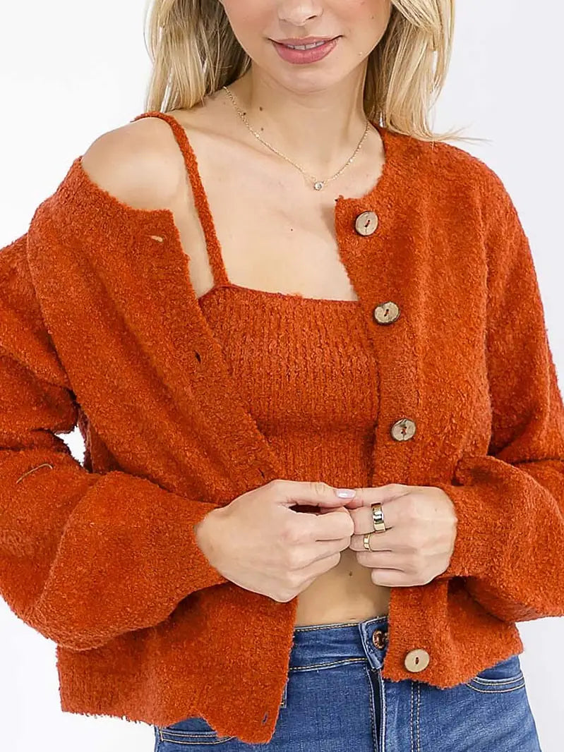 LONG SLEEVE CARDIGAN & CROP TANK TOP 2 PC. SET