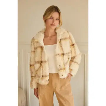 FAUX SHERPA PLAID BUTTON DOWN SHIRT JACKET