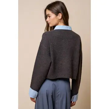 STRIPE TRIM BUTTON DOWN SWEATER CARDIGAN