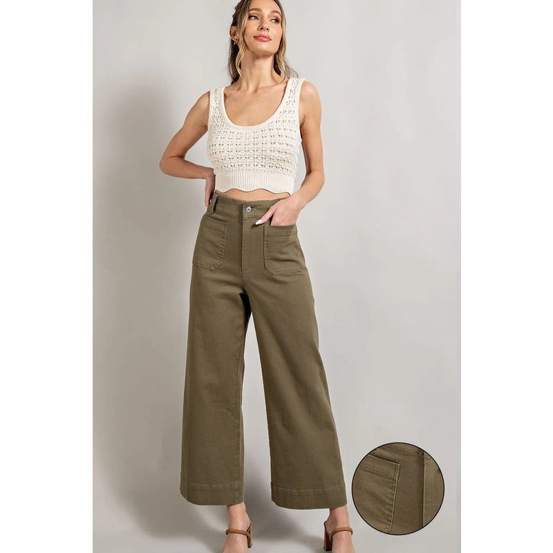 SOFT WASHED WIDE LEG PANTS-OLIVE