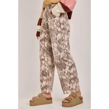 VINTAGE SNAKESKIN PRINT TWILL DENIM BARREL PANTS