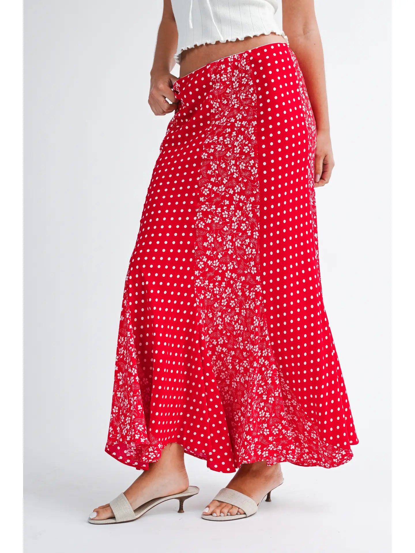 POLKA DOT FLORAL MIX MAXI SKIRT RED POLKA DOT