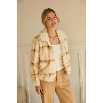 FAUX SHERPA PLAID BUTTON DOWN SHIRT JACKET