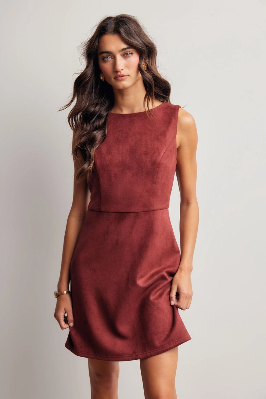 STRETCH SUEDE SLEEVELESS MINI DRESS