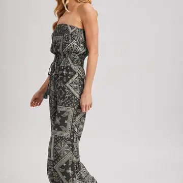 BORDER PRINT TUBE TOP JUMPSUIT