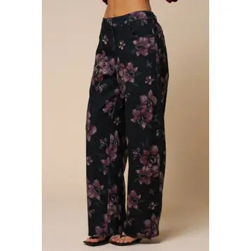 FLORAL PRINT BARREL LEG JEANS