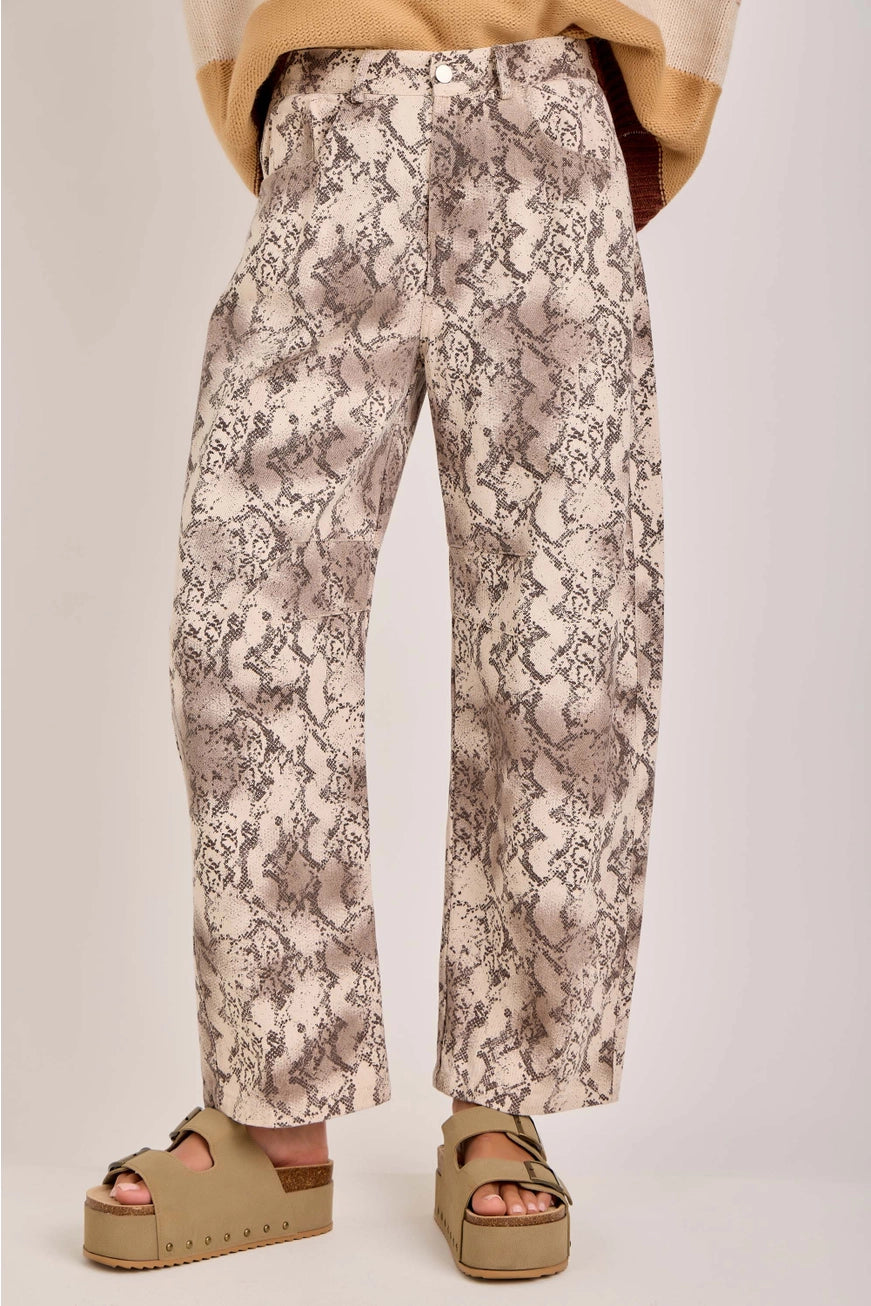 VINTAGE SNAKESKIN PRINT TWILL DENIM BARREL PANTS