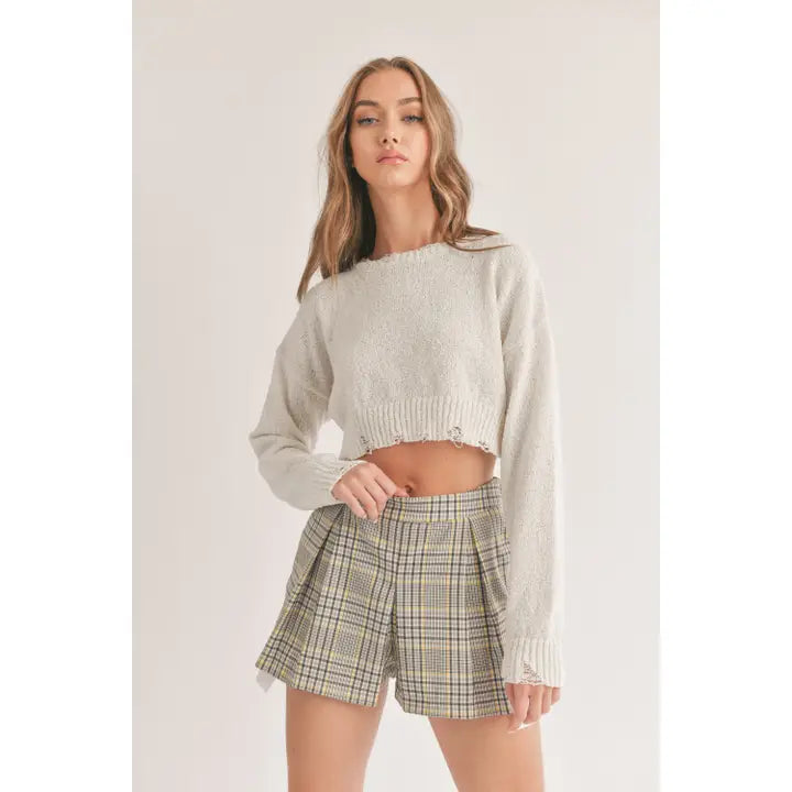 PLAID PRINTED SHORTS WITH PLEATED SKIRT