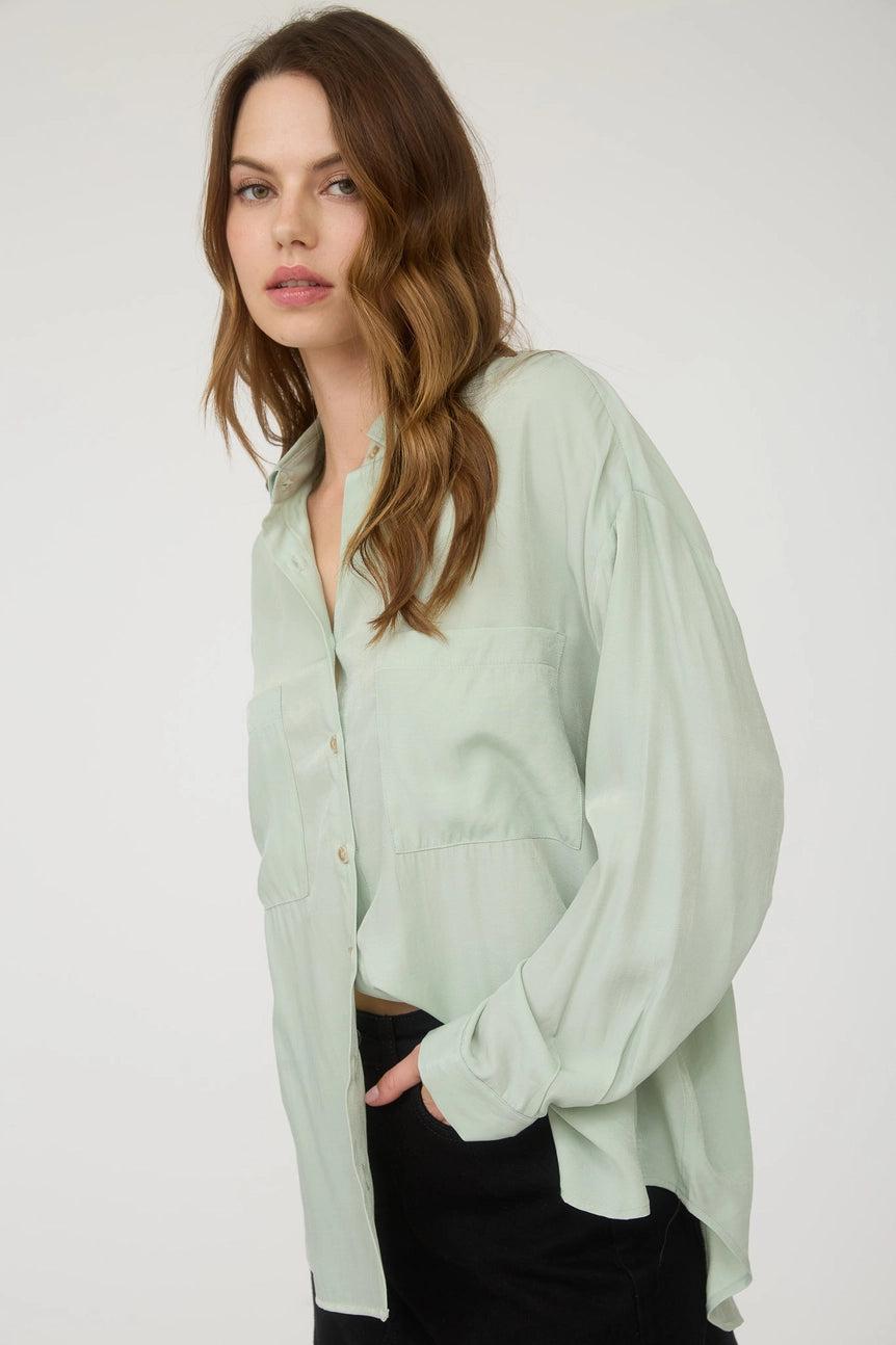 PLUS OVERSIZED BUTTON DOWN LONG SLEEVE SHIRT SAGE