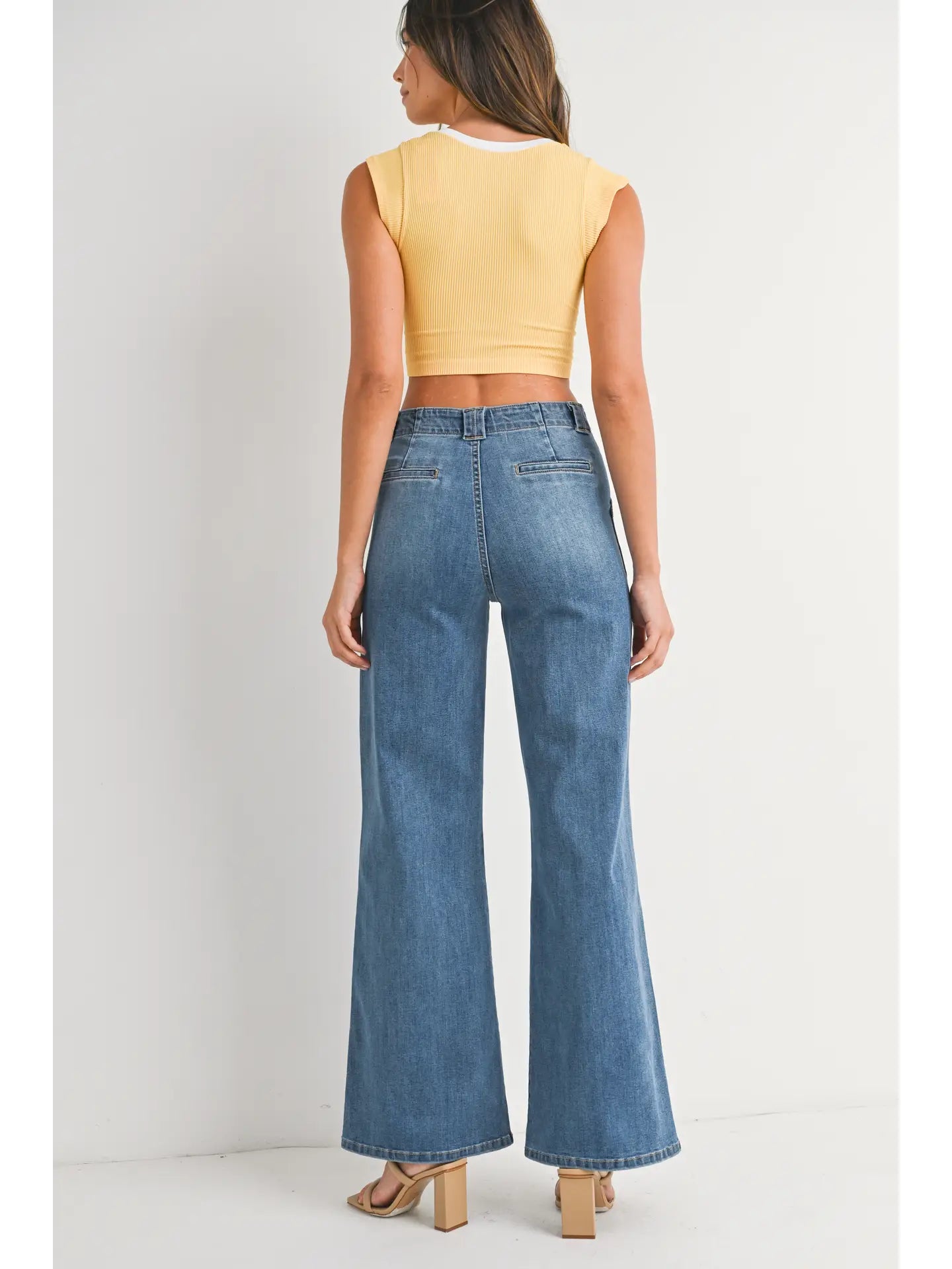 PATCH POCKET WIDE LEG JEANS FLARE